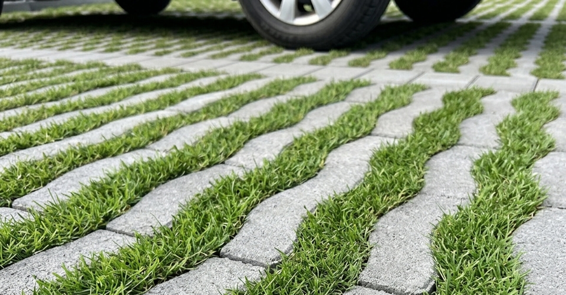 Begrünbares LP Curve Pflastersystem mit Rasenfugen für versickerungsfähige Stellplätze