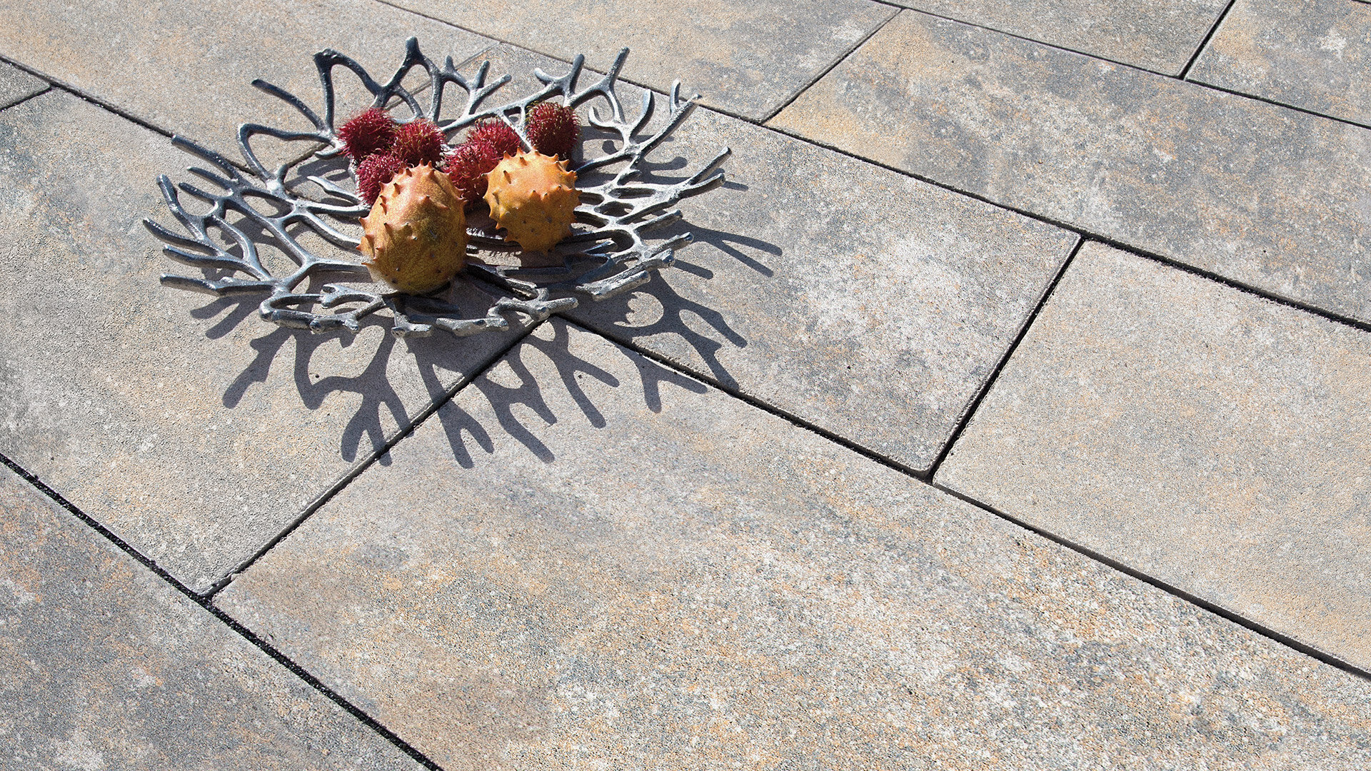 Slider Bild einer Terrasse mit Cassero Platten muschelkalkmix 60x30